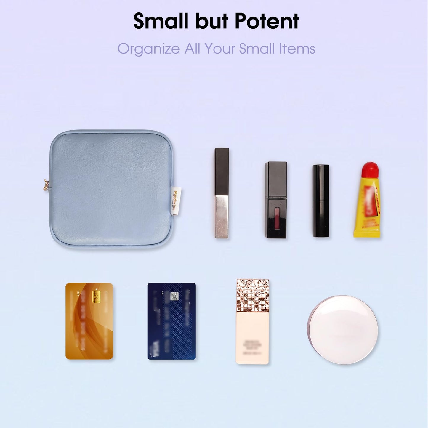 Small Makeup Bag for Handbag, Mini Make Up Bag for Purse, Small Makeup Pouch for Women, Cosmetic Bag with Slip-in Pockets, Vegan Leather Travel Makeup Bag, Black (Patent Pending)