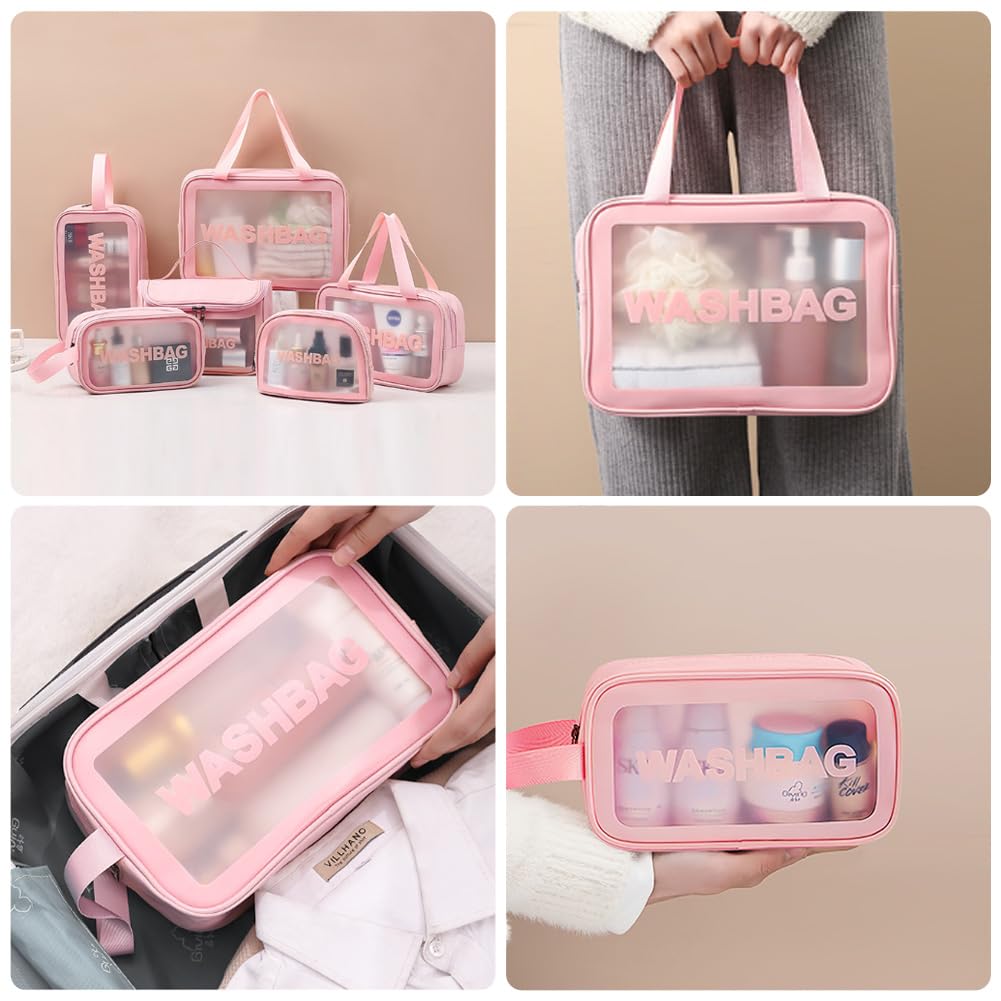 3PCS Clear Toiletry Bag, Wash Bag, Clear PU Makeup Bags, Waterproof Toiletry Travel Bags with Zipper Handle, Portable Airport Cosmetic B-ag for Travel Bathroom Men Women（Blue）