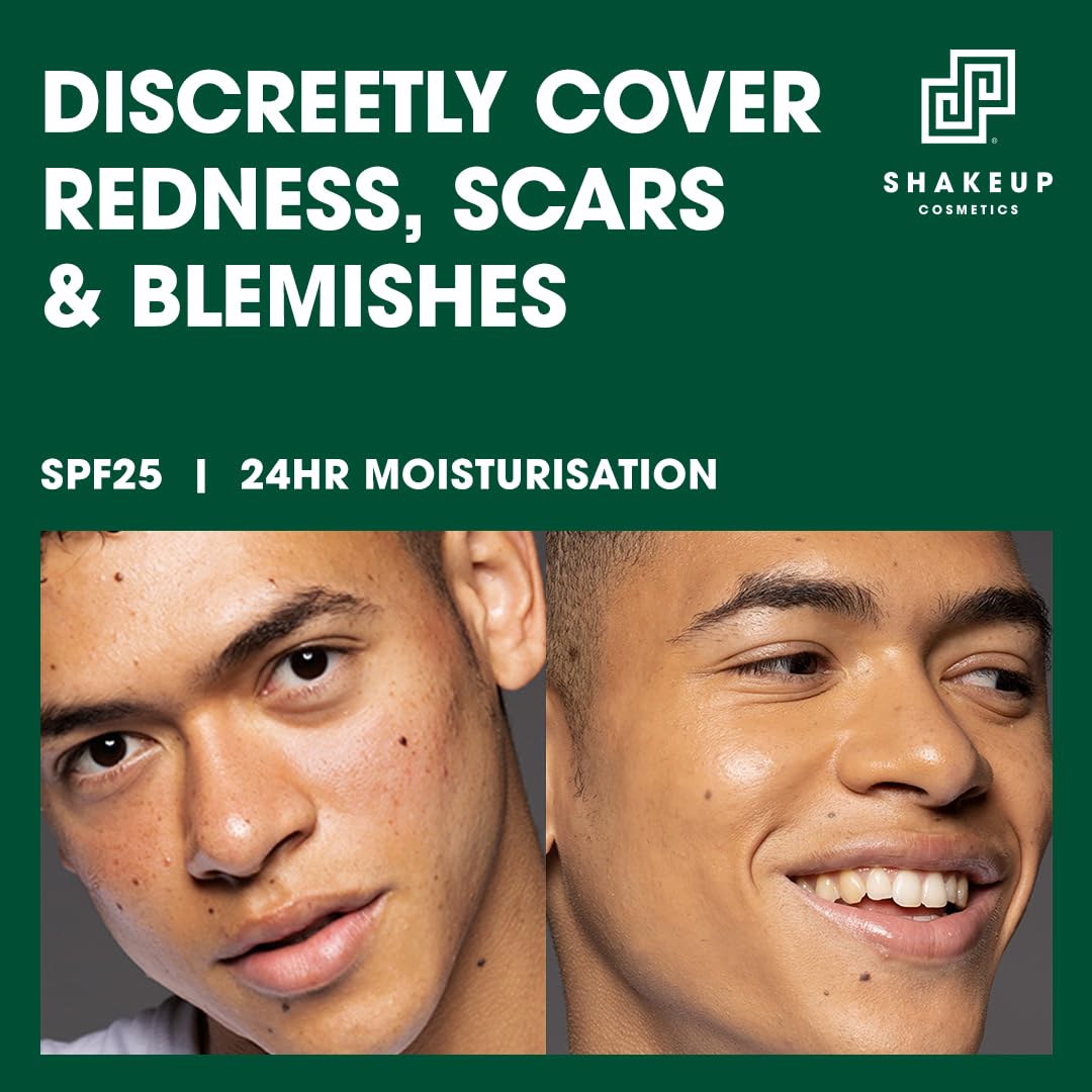 Shakeup Cosmetics Mens Tinted Moisturiser, Vegan Makeup for Men, Natural Coverage for Redness & Blemishes, 24hr Moisturisation with SPF, Easy Application, Bronze Shade, 50ml. Aka. LET'S FACE IT