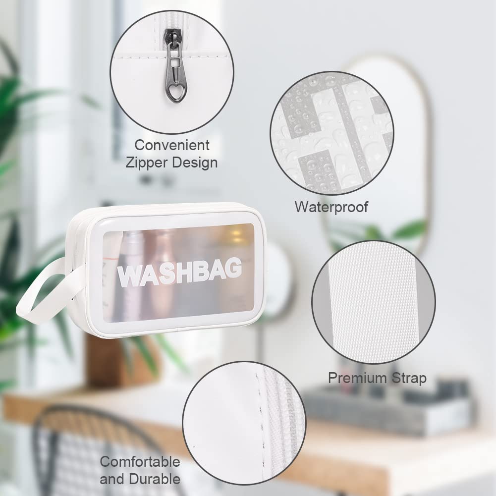 3PCS Clear Toiletry Bag, Wash Bag, Clear PU Makeup Bags, Waterproof Toiletry Travel Bags with Zipper Handle, Portable Airport Cosmetic B-ag for Travel Bathroom Men Women（Blue）