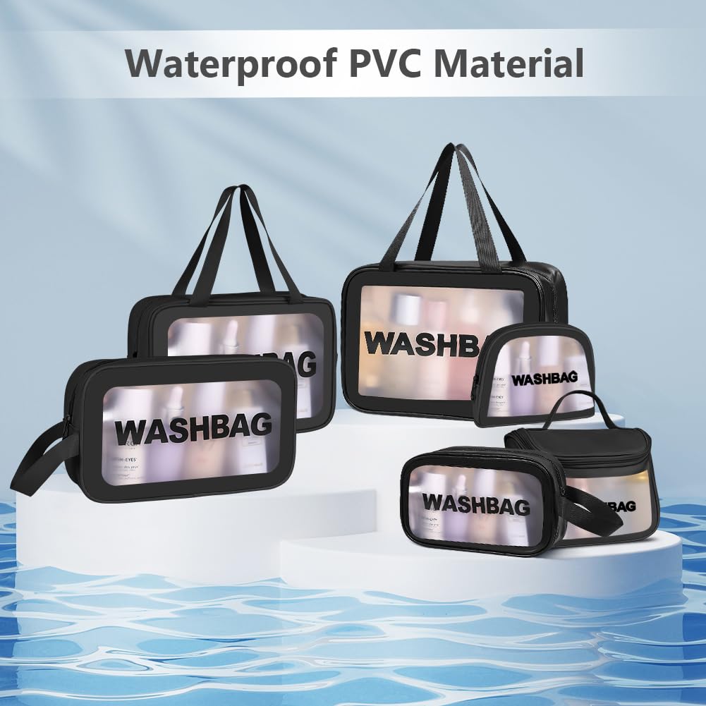 3PCS Clear Toiletry Bag, Wash Bag, Clear PU Makeup Bags, Waterproof Toiletry Travel Bags with Zipper Handle, Portable Airport Cosmetic B-ag for Travel Bathroom Men Women（Blue）