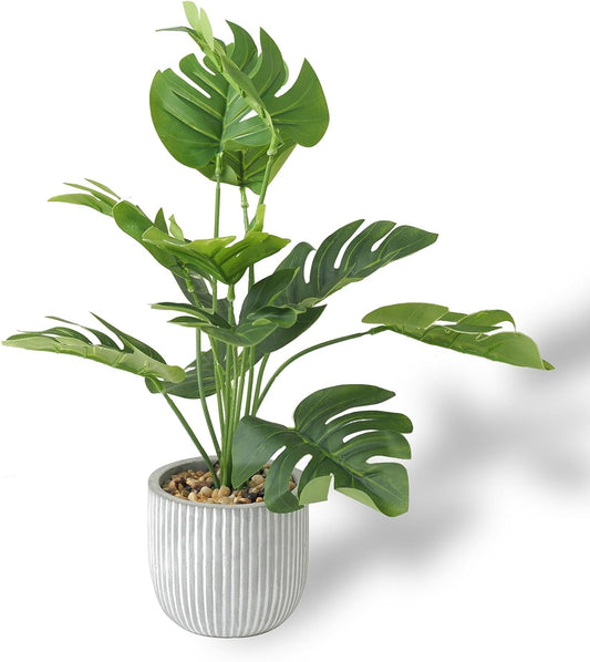 Artificial Plants in Pots, Fake Tropical Palm Tree with Greenery Leaves Stems,32CM Tall Taxu Plant for Office Desk Shelf,Garden,Home,Bathroom,Windowsill Decor