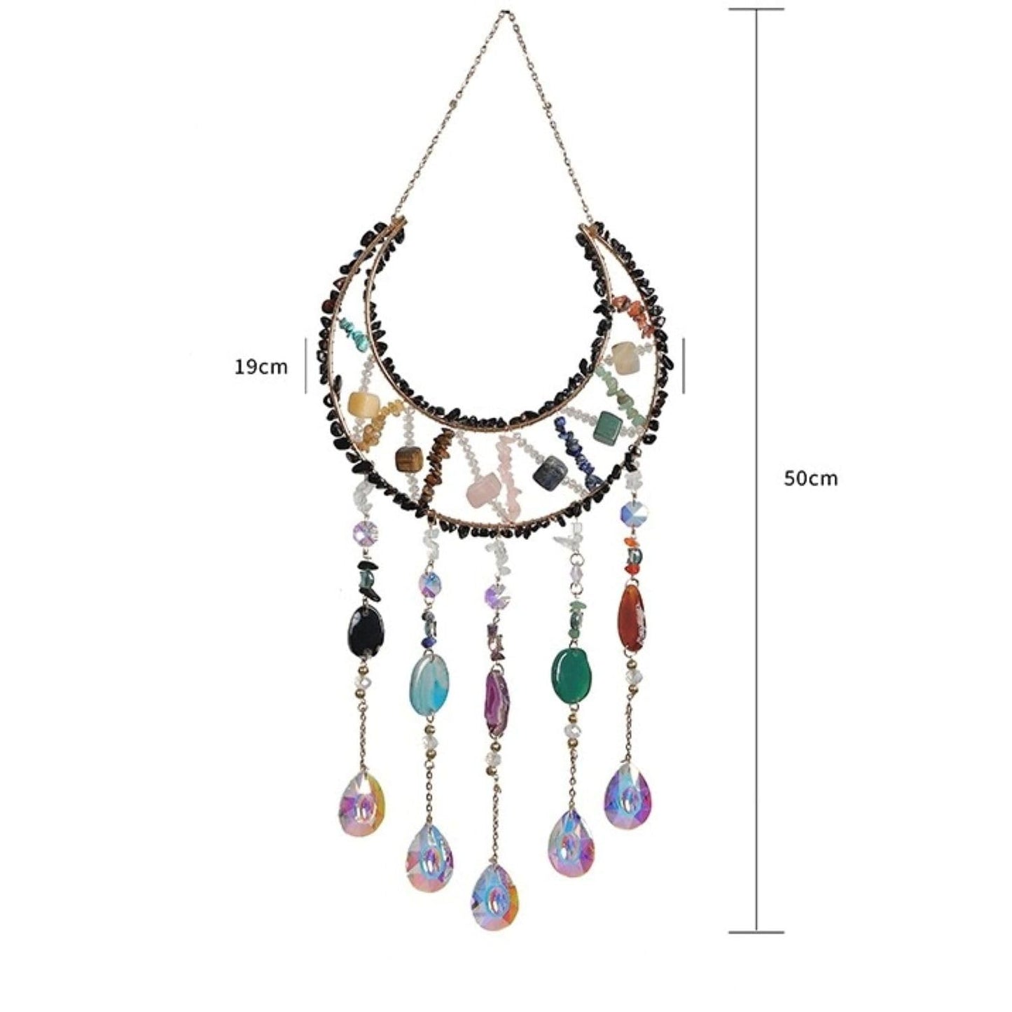 Moon Crystals Tree of Life Dream Catchers,Natural Gem Agate Wall Hangings for Windows Garden Home Décor (New moon shape)