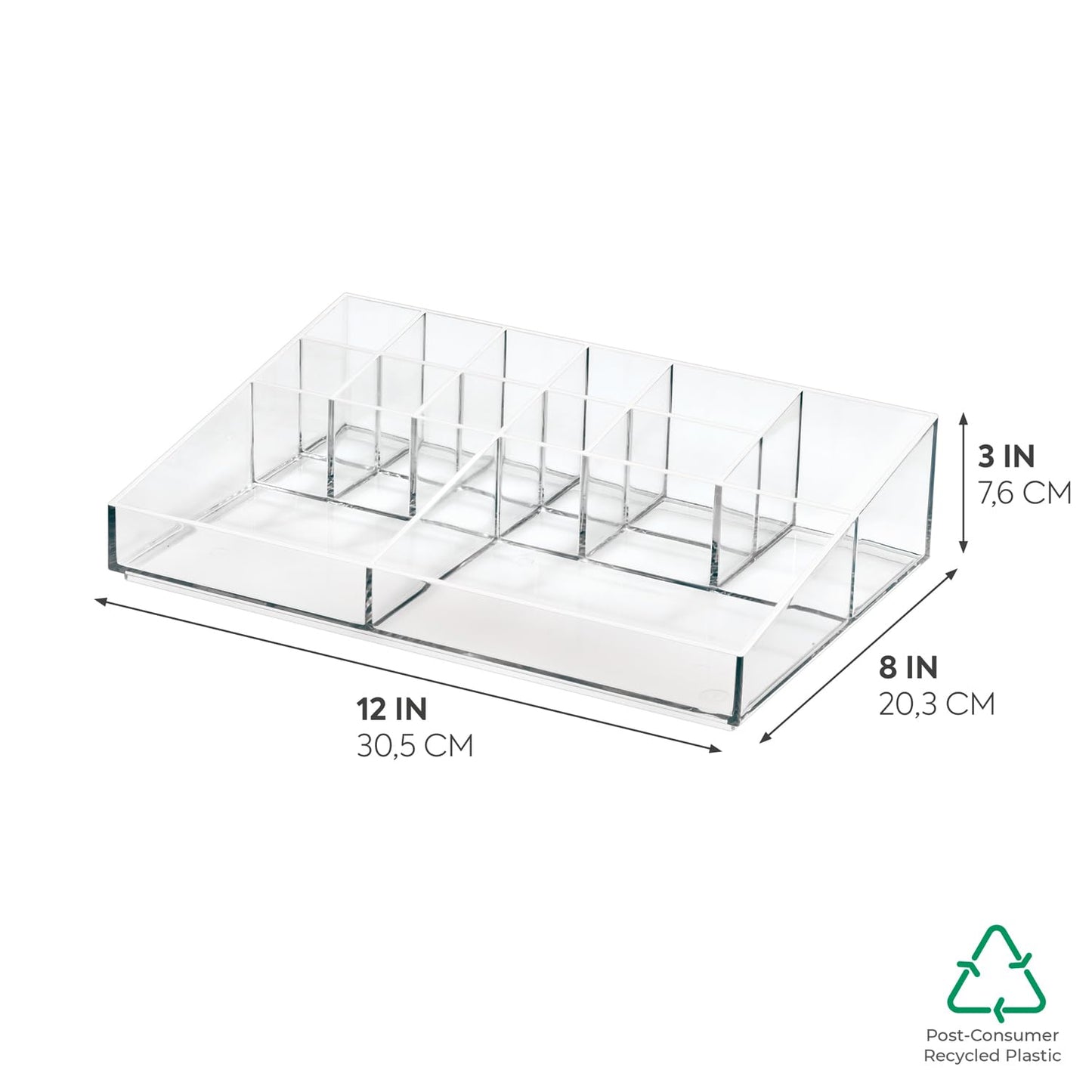 iDesign Storage Drawer from the Signature Series by Sarah Tanno, Rectangular PET Makeup Tray for Beauty Products, Cosmetic Organiser System, Clear/Matte White, 10.2 cm x 20.3 cm x 5 cm