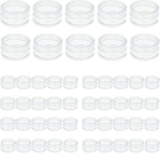 50 Pcs Plastic Cosmetic Jars, 5ml Sample Containers Pots Bottles with Clear Lids, Small Round Travel Sample Jar Pots, Mini Portable Cosmetic Containers for Creams Storage