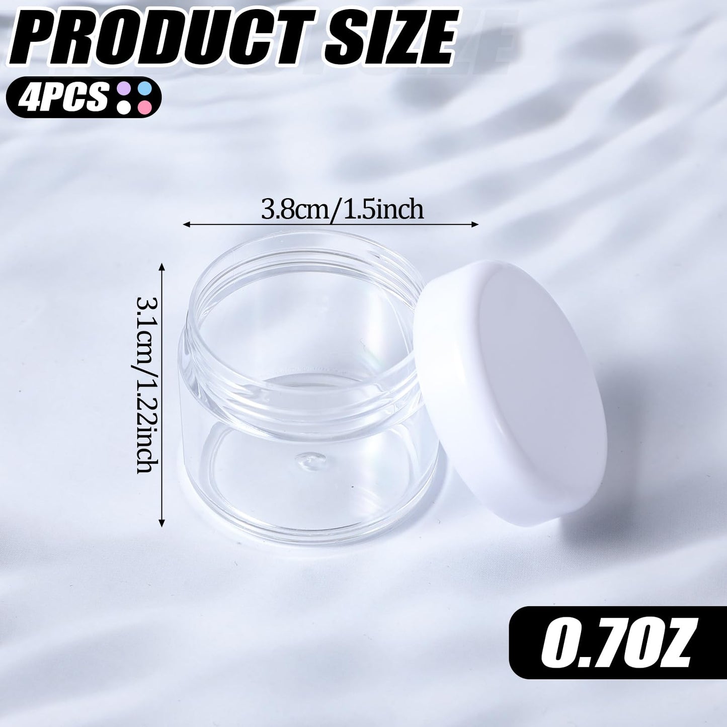 4 Pcs Plastic Cosmetic Cream Jars with Lids - Spatula, Travel-Sized, Leak-Proof, Refillable Makeup Containers, 0.7oz Round Jars for Storage Liquid Oils, Salves, DIY Making (Black)