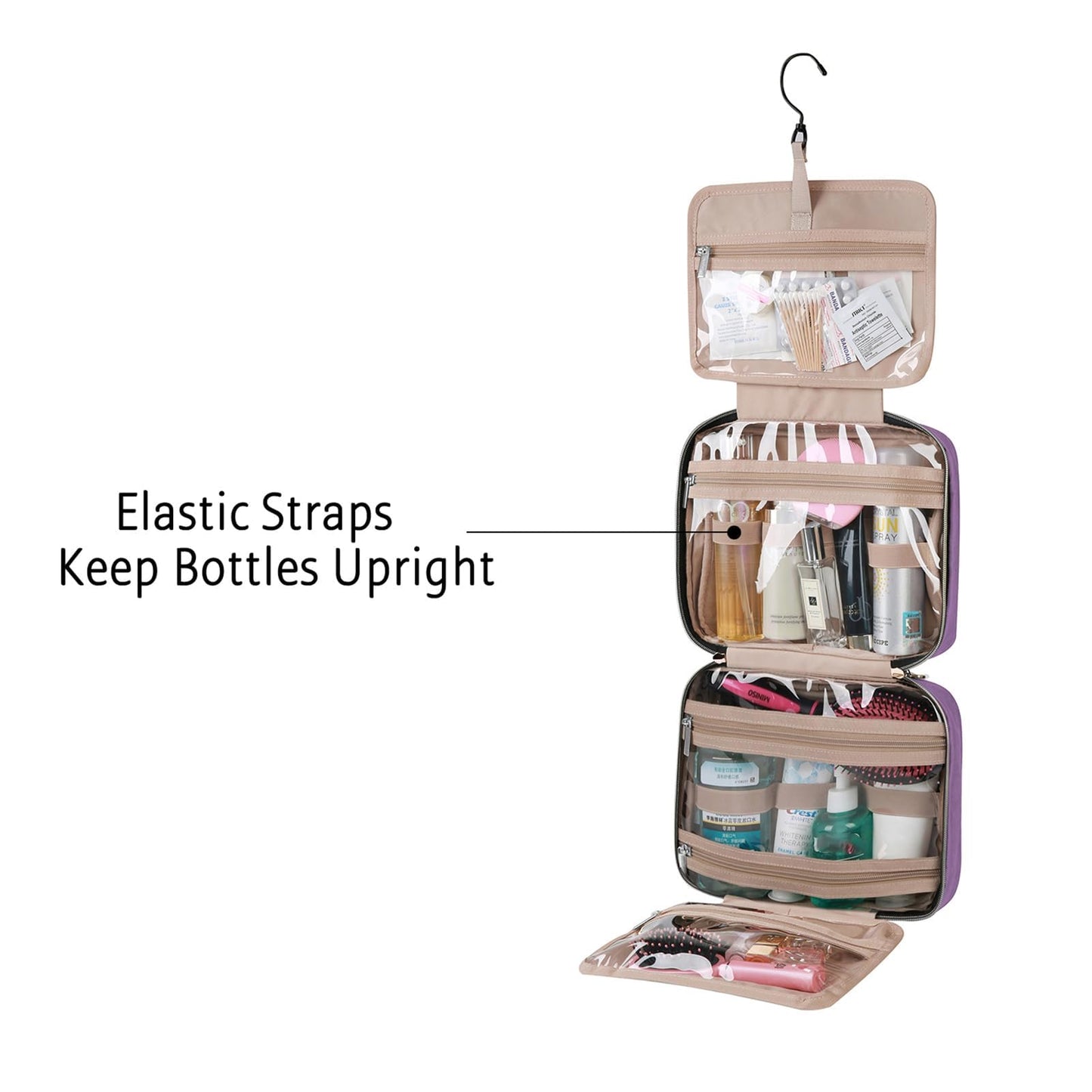 BAGSMART Large Hanging Toiletry Bag Travel Toiletry Bag Cosmetic Bag for Women, Black-Size L