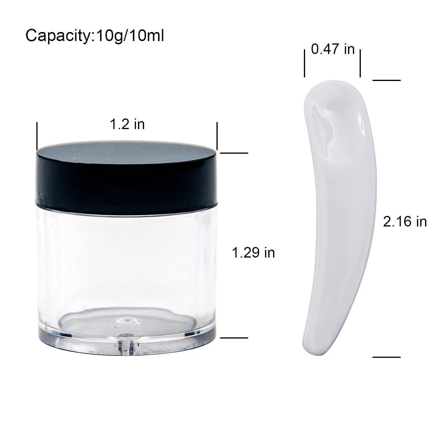 12pcs 10 Gram 10ml Jars, Sample Pots, Mini Jars With Lids, Clear Round Plastic Jar With 1 Mini Spatulas For Various Cosmetic Products, Samples， Eye Shadow Lip Balm, and Nail Powder