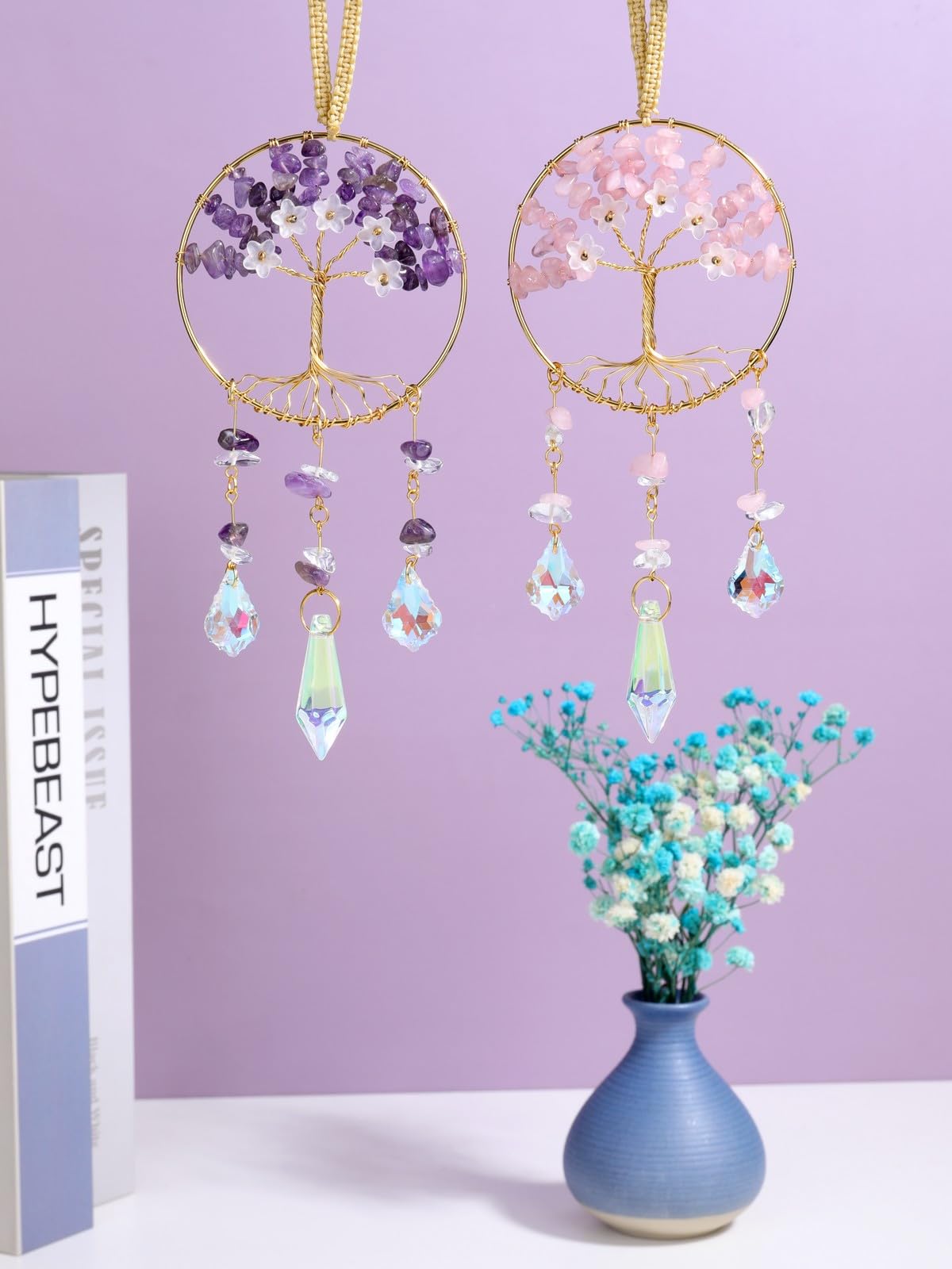 JOVIVI Chakra Tree of Life Crystals Suncatcher Hanging Ornaments Gifts for Women,Healing Crystal Gemstone Chakra Gifts,Sun Catchers for Windows Home Garden Decor
