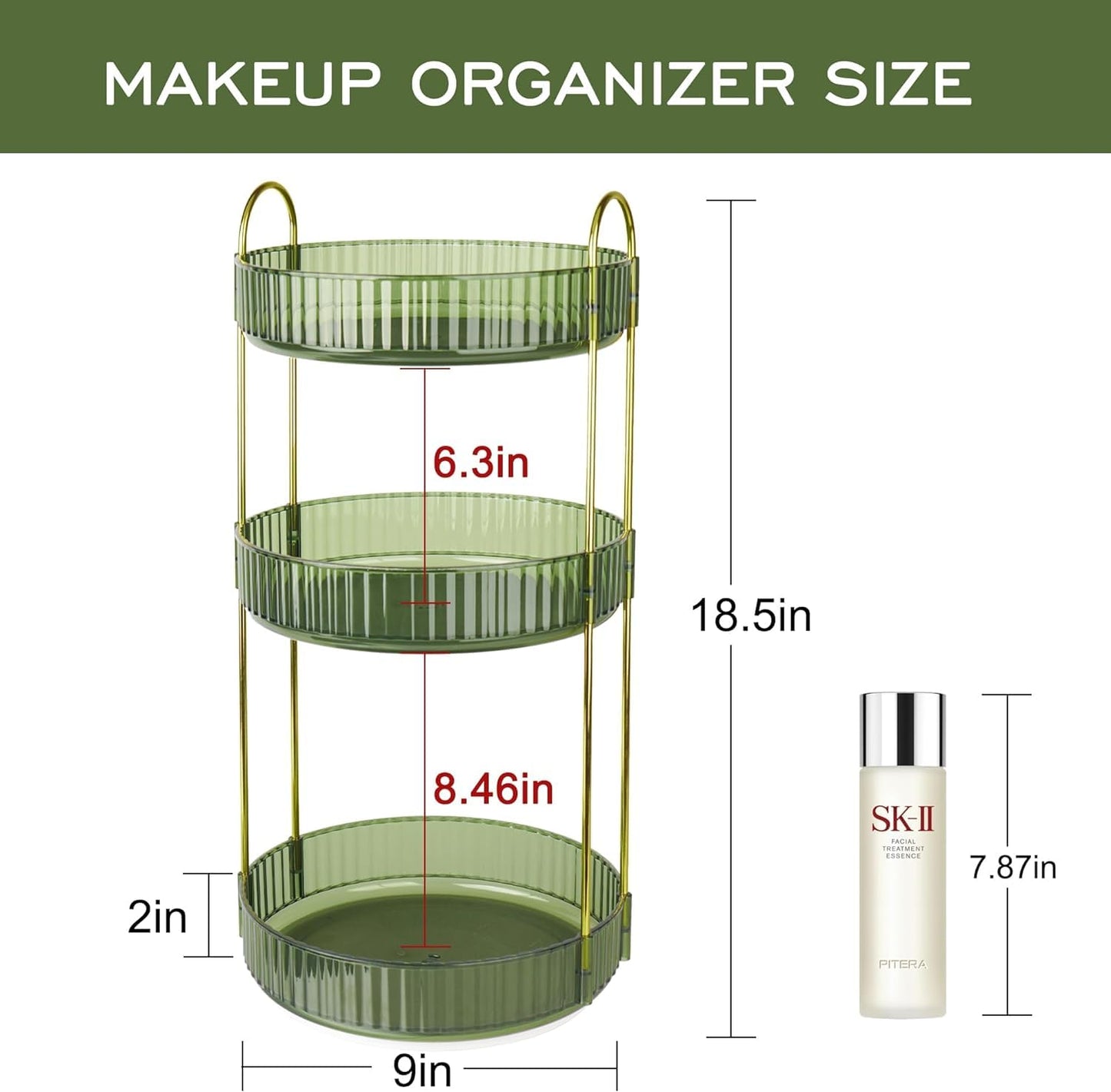 Rotating Makeup Organizer for Vanity, Large Skincare Make Up Storage Perfume Organizers for Bathroom Counter, Clear Cosmetic Lipstick Toiletry Dresser Organizer Spinning Holder