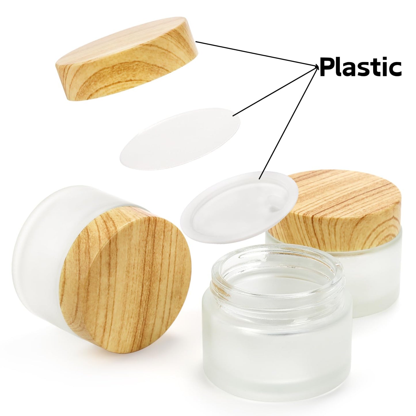 ZENFUN 16 Pcs Glass Cosmetic Containers 50 Gram/50ml Empty Sample Jar with Plastic Lid, Frosted Glass Bottle, Small Makeup Sample Jars, Refillable Travel Jars for Cream, Lotions, Lip Balm