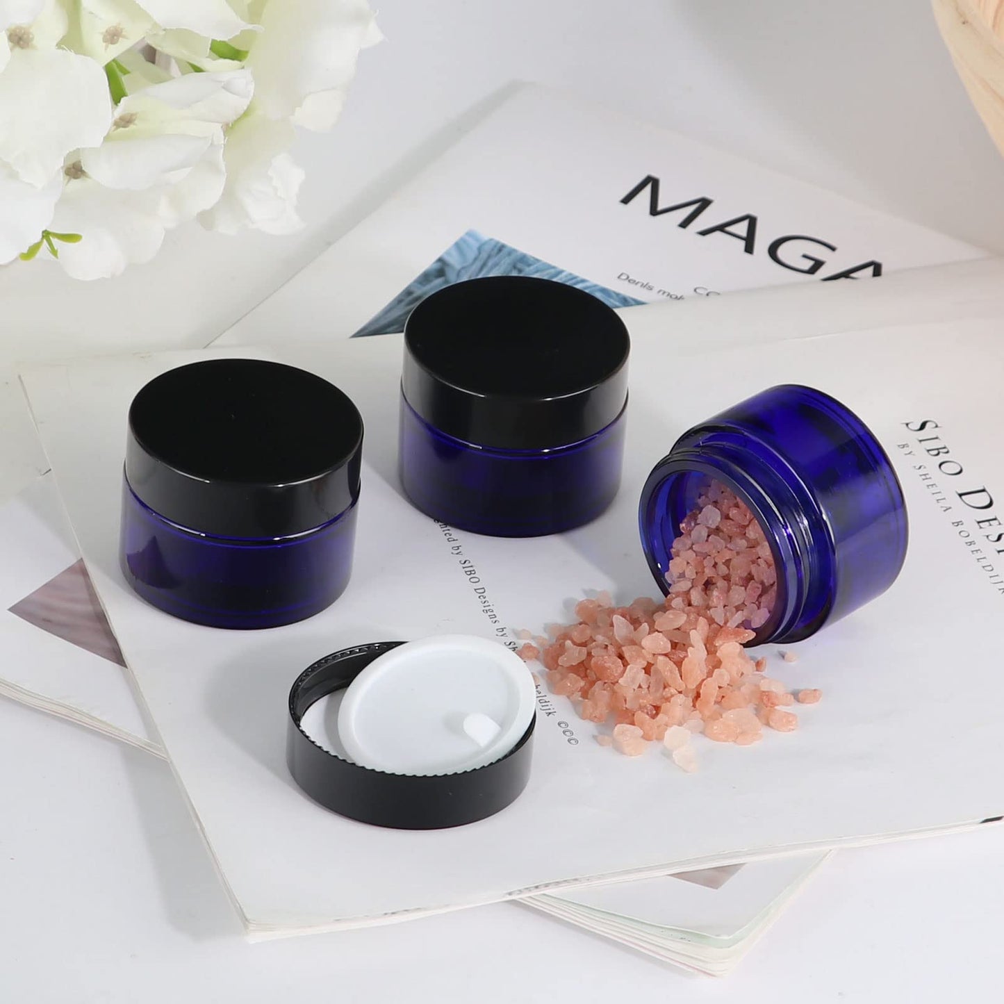 4 oz Amber Glass Round Jars with Black Lids, 6 Pack Empty Cosmetic Jars Face Cream Storage Containers for Powder,Lotion,Beauty Products,Travel Favors