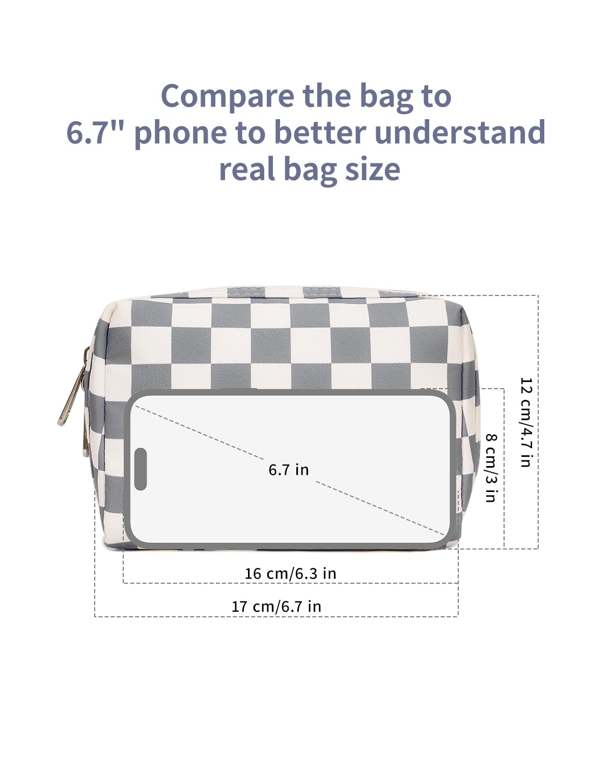 Large Makeup Bag Zipper Pouch Travel Cosmetic Organizer for Women (Mint Green Checkerboard, Large)