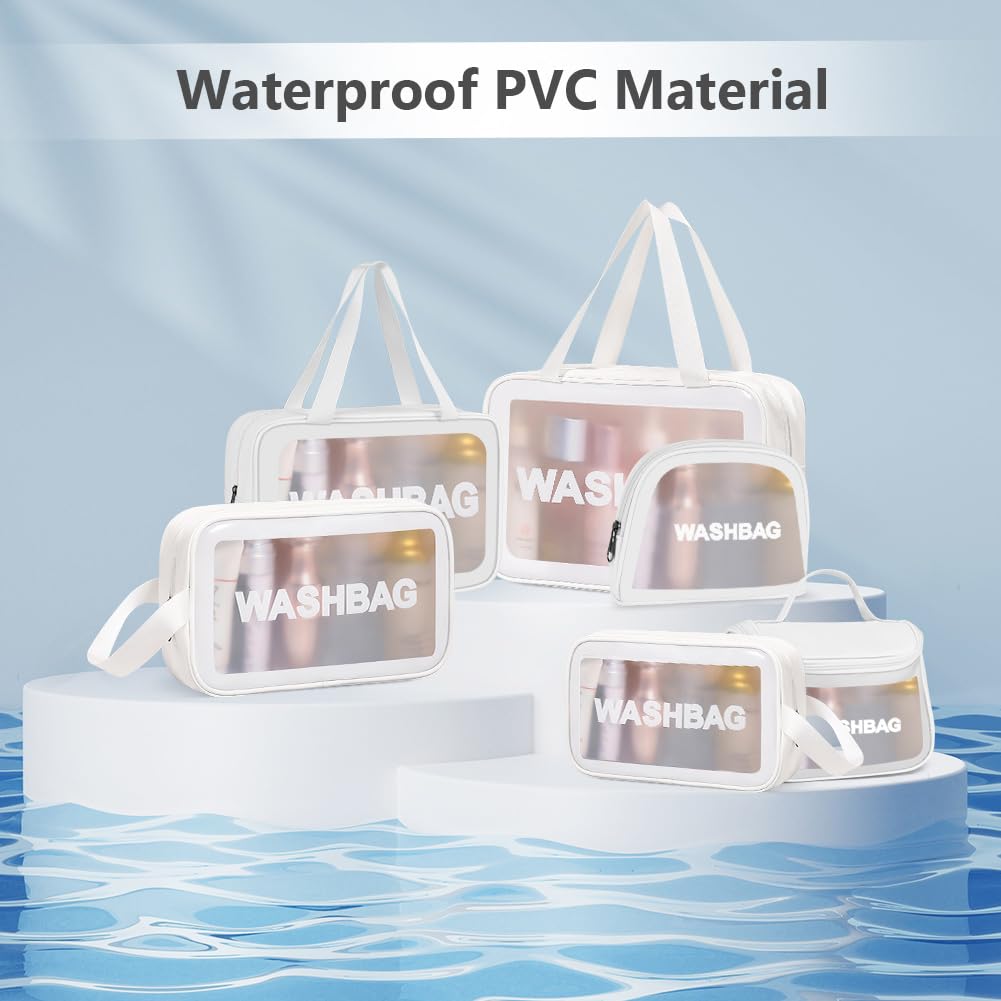 3PCS Clear Toiletry Bag, Wash Bag, Clear PU Makeup Bags, Waterproof Toiletry Travel Bags with Zipper Handle, Portable Airport Cosmetic B-ag for Travel Bathroom Men Women（Blue）