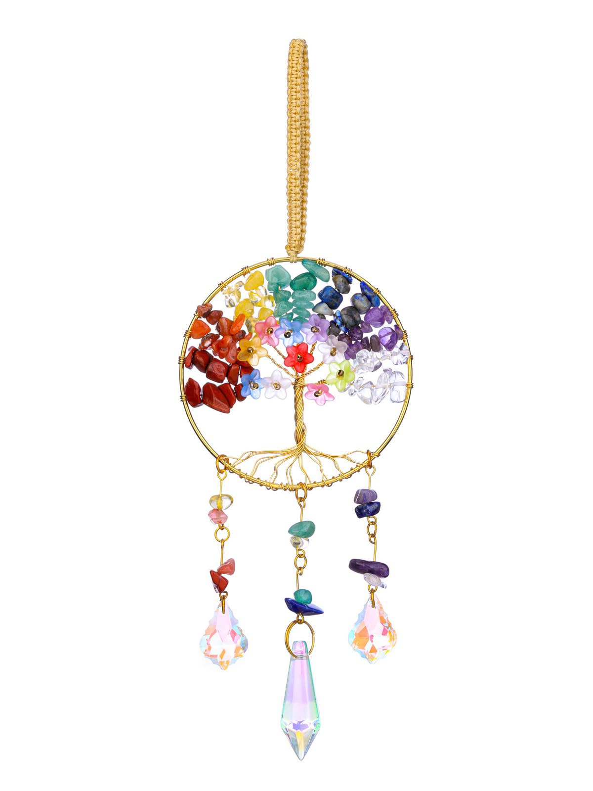 JOVIVI Chakra Tree of Life Crystals Suncatcher Hanging Ornaments Gifts for Women,Healing Crystal Gemstone Chakra Gifts,Sun Catchers for Windows Home Garden Decor
