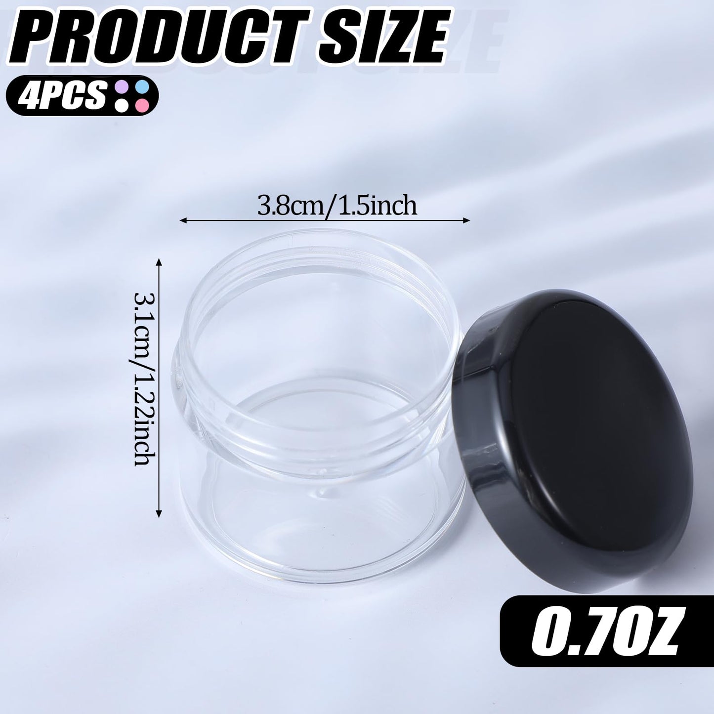 4 Pcs Plastic Cosmetic Cream Jars with Lids - Spatula, Travel-Sized, Leak-Proof, Refillable Makeup Containers, 0.7oz Round Jars for Storage Liquid Oils, Salves, DIY Making (Black)