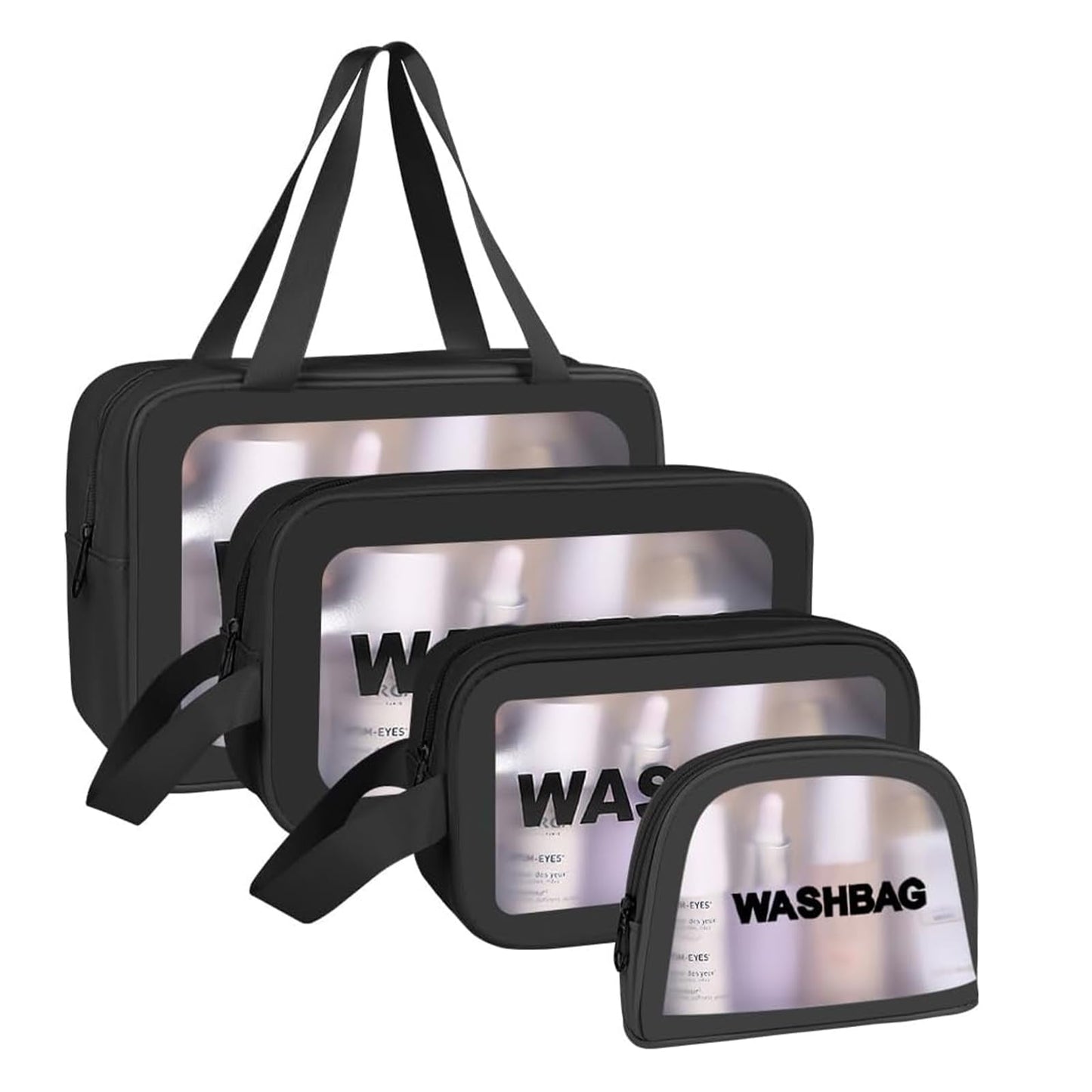 3PCS Clear Toiletry Bag, Wash Bag, Clear PU Makeup Bags, Waterproof Toiletry Travel Bags with Zipper Handle, Portable Airport Cosmetic B-ag for Travel Bathroom Men Women（Blue）