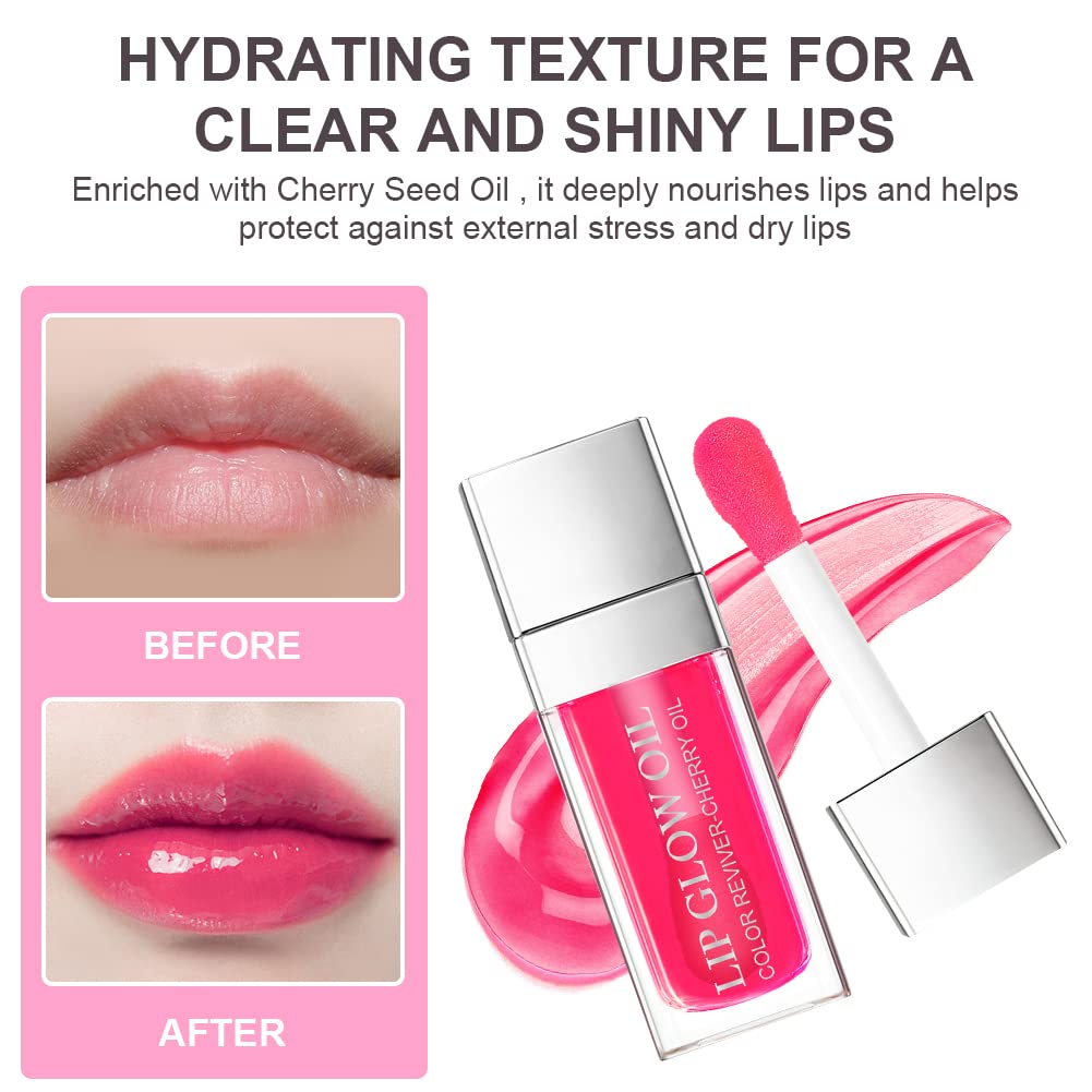 AOOWU Plumping Lip Oil Tinted, Moisturizing Lip Oil Long Lasting Nourishing Lip, Hydrating Lip Gloss Tint Lipstick for Women, Glitter Shine Liquid Lipstick, Lip Glaze Makeup Cosmetic