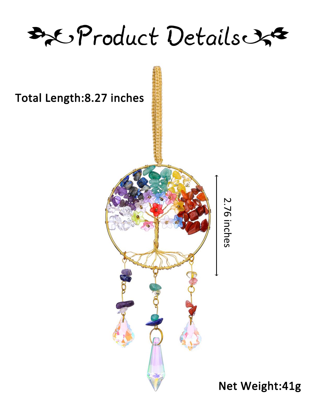 JOVIVI Chakra Tree of Life Crystals Suncatcher Hanging Ornaments Gifts for Women,Healing Crystal Gemstone Chakra Gifts,Sun Catchers for Windows Home Garden Decor