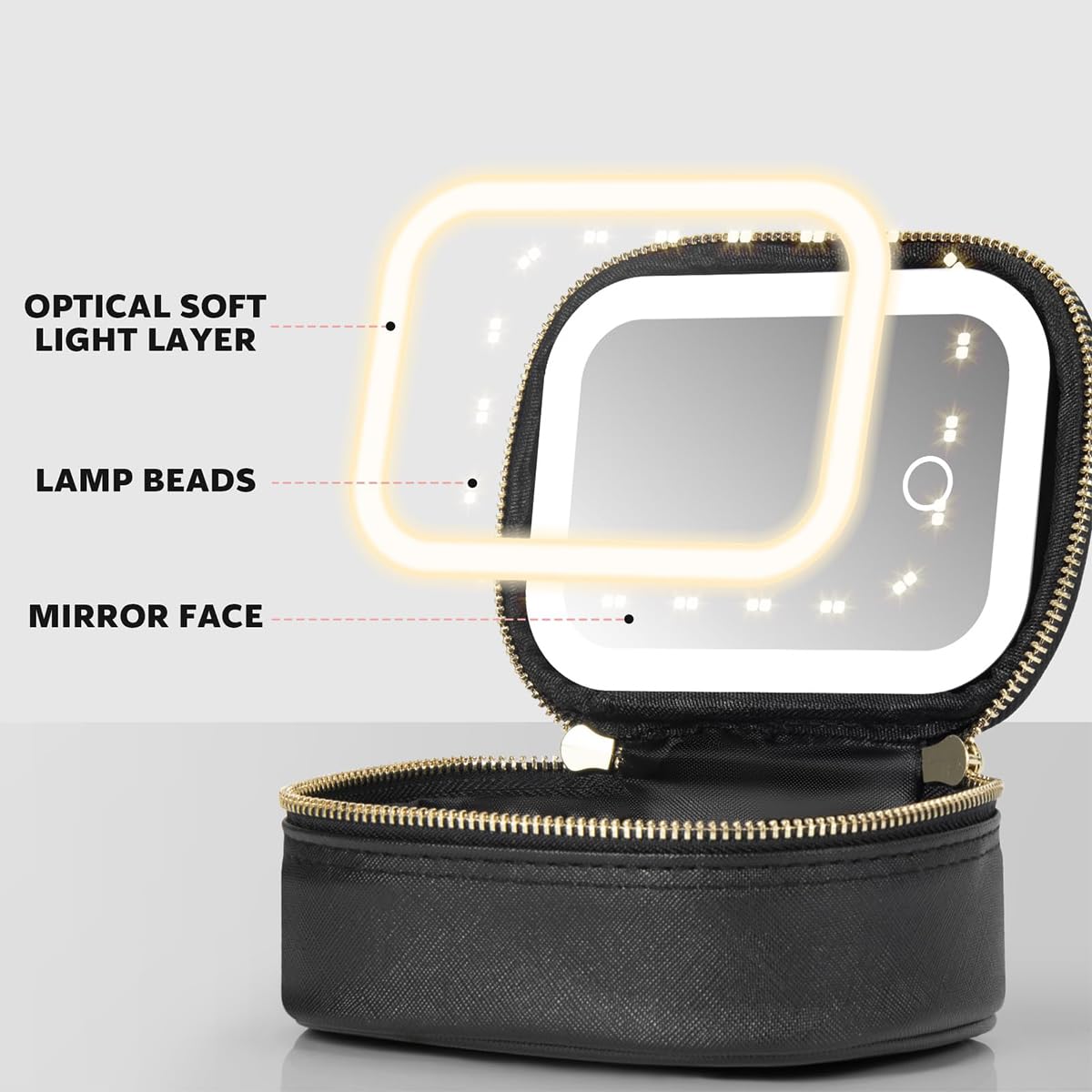 STORICANS Makeup Bag with Mirror, Travel Makeup Organiser Case with Mirror and Light, Mini Cosmetic Organizer, 3 Levels Brightness Adjustable, Portable Artist Storage for Women (Pink)