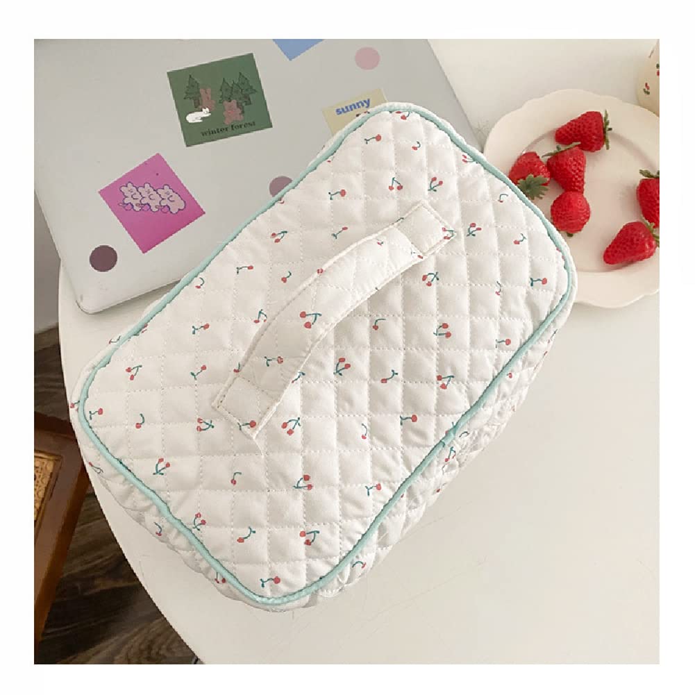 Aucuu Cotton Makeup Bag, Portable Travel Cosmetic Bag, Large Capacity Floral Toiletry Bags, Quilted Wash Bags Organizer for Women Girls