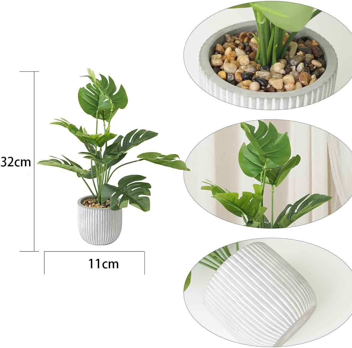 Artificial Plants in Pots, Fake Tropical Palm Tree with Greenery Leaves Stems,32CM Tall Taxu Plant for Office Desk Shelf,Garden,Home,Bathroom,Windowsill Decor