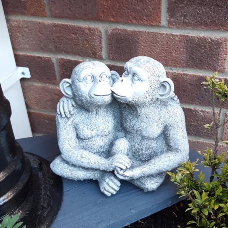 Garden Mile Stone Effect Animal Garden Statue Kissing Monkeys Sitting Monkeys Sculptures Patio Pond & Garden Ornaments Outdoor Home Outdoor Decor Living Room Decor