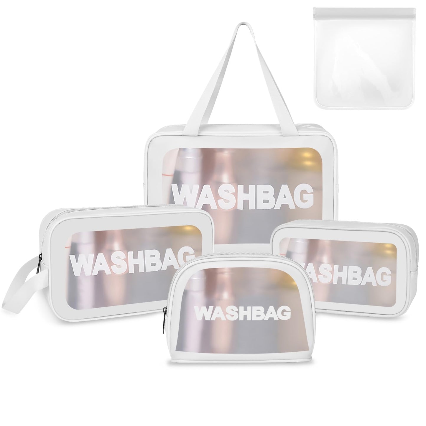 3PCS Clear Toiletry Bag, Wash Bag, Clear PU Makeup Bags, Waterproof Toiletry Travel Bags with Zipper Handle, Portable Airport Cosmetic B-ag for Travel Bathroom Men Women（Blue）