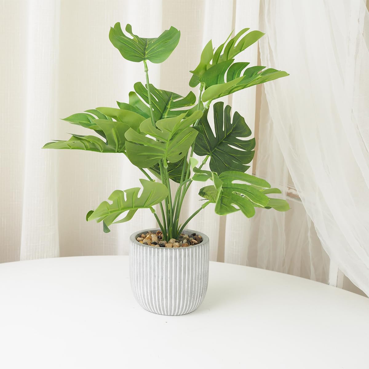 Artificial Plants in Pots, Fake Tropical Palm Tree with Greenery Leaves Stems,32CM Tall Taxu Plant for Office Desk Shelf,Garden,Home,Bathroom,Windowsill Decor