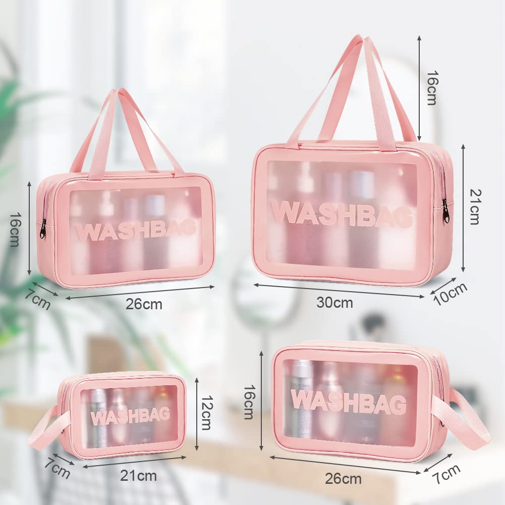 3PCS Clear Toiletry Bag, Wash Bag, Clear PU Makeup Bags, Waterproof Toiletry Travel Bags with Zipper Handle, Portable Airport Cosmetic B-ag for Travel Bathroom Men Women（Blue）