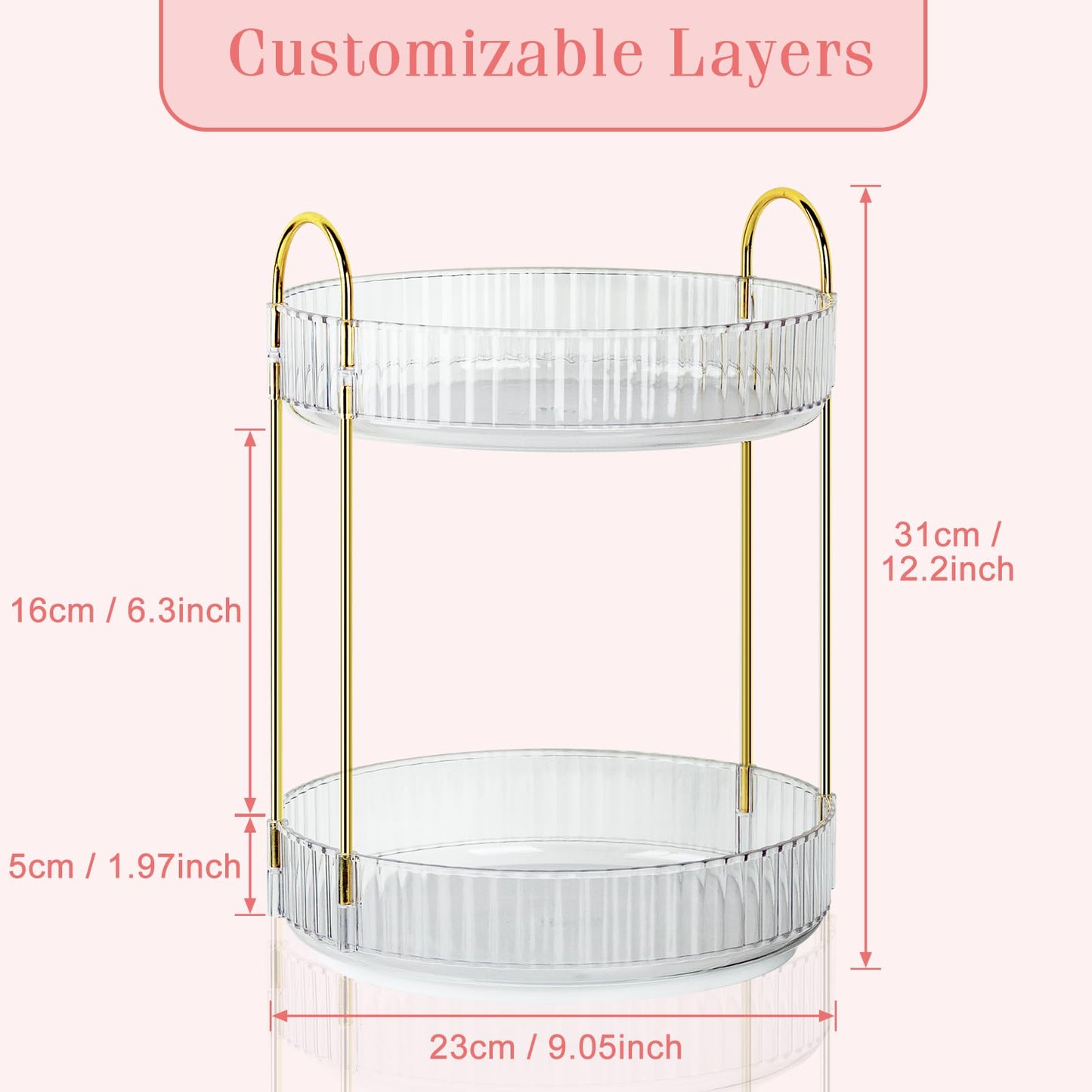 Boxalls Make up Organiser 360° Rotating, 3 Tier Large Capacity Bathroom Organizer, Cosmetics Vanity Storage, Dressing Table Organiser, Skincare Spinning Carousel for Skincare Perfume (3 Tiers, Green)