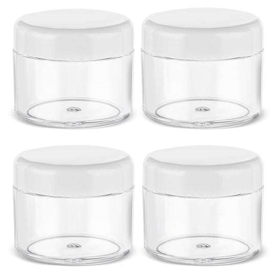 4 Pcs Plastic Cosmetic Cream Jars with Lids - Spatula, Travel-Sized, Leak-Proof, Refillable Makeup Containers, 0.7oz Round Jars for Storage Liquid Oils, Salves, DIY Making (Black)