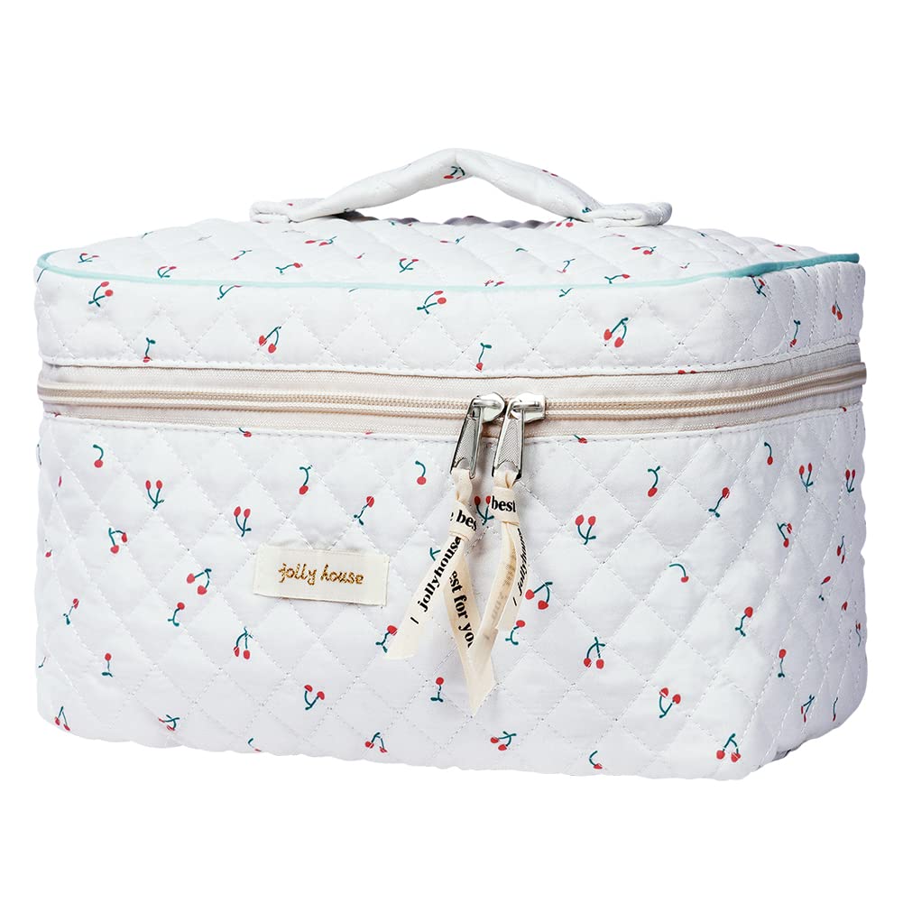 Aucuu Cotton Makeup Bag, Portable Travel Cosmetic Bag, Large Capacity Floral Toiletry Bags, Quilted Wash Bags Organizer for Women Girls