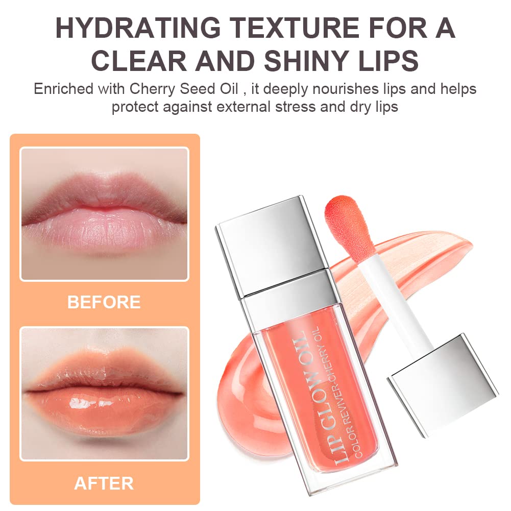 AOOWU Plumping Lip Oil Tinted, Moisturizing Lip Oil Long Lasting Nourishing Lip, Hydrating Lip Gloss Tint Lipstick for Women, Glitter Shine Liquid Lipstick, Lip Glaze Makeup Cosmetic