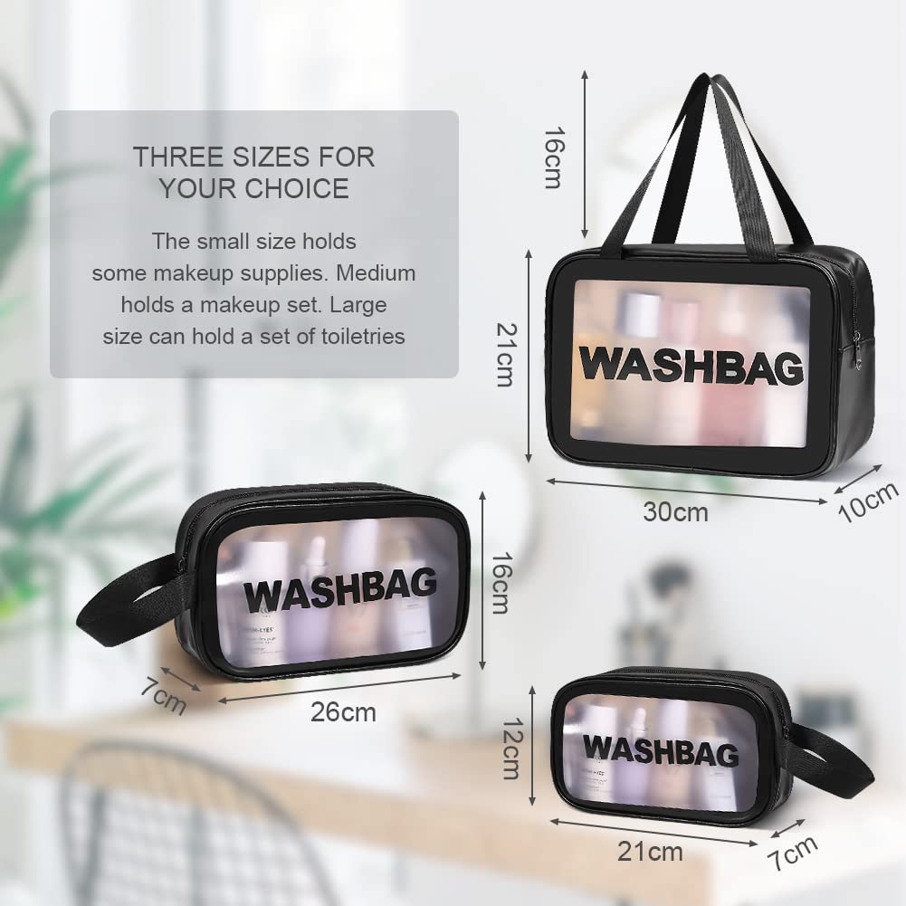 3PCS Clear Toiletry Bag, Wash Bag, Clear PU Makeup Bags, Waterproof Toiletry Travel Bags with Zipper Handle, Portable Airport Cosmetic B-ag for Travel Bathroom Men Women（Blue）