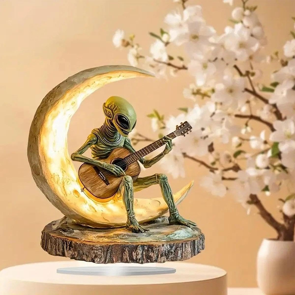 1PC Alien Garden Decor, Unique Alien Garden Statue, Figurine for Home and Yard, Acrylic Moon Guitarist Sculpture for Artistic Spaces