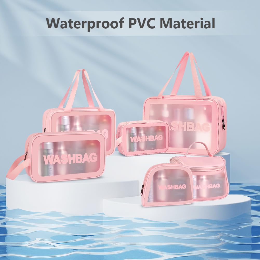 3PCS Clear Toiletry Bag, Wash Bag, Clear PU Makeup Bags, Waterproof Toiletry Travel Bags with Zipper Handle, Portable Airport Cosmetic B-ag for Travel Bathroom Men Women（Blue）