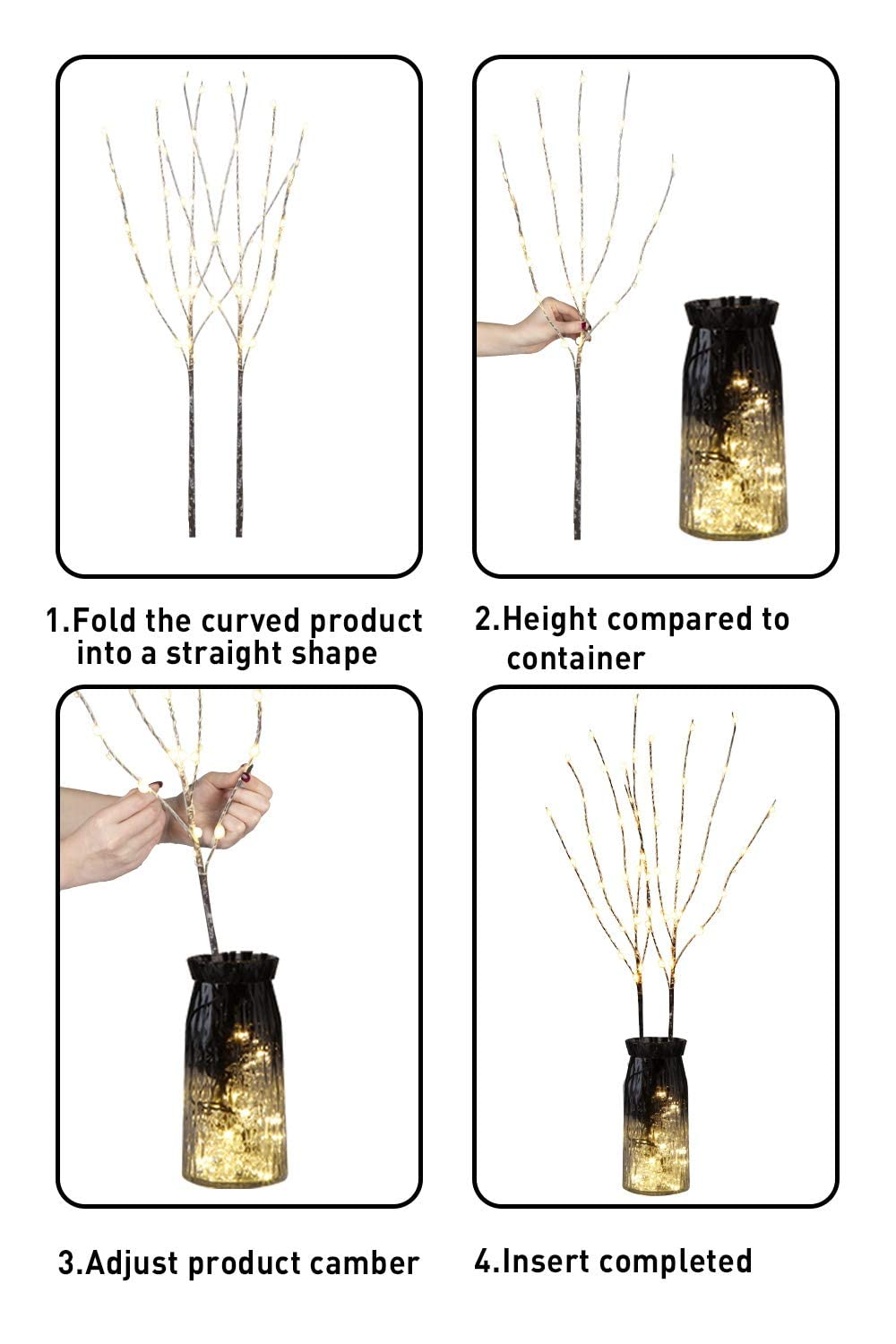 EAMBRITE 3PK 76cm Home Decorative Twig Lights Garden Stake Branch Lights with 60 Warm White LEDs Mains Powered Lighted Branches for Floor Vases Spring Xmas Decor Outdoor and Indoor