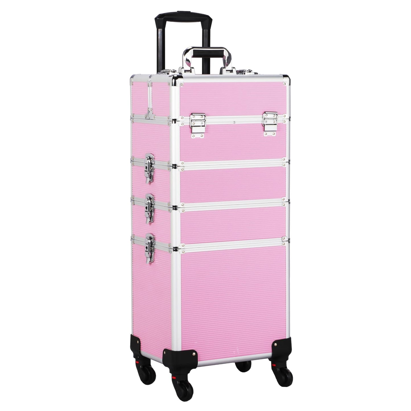 Yaheetech 4 in 1 Beauty Case Rolling Cosmetics Organiser Makeup Vanity Case Lockable Hairdressing Trolley Pink