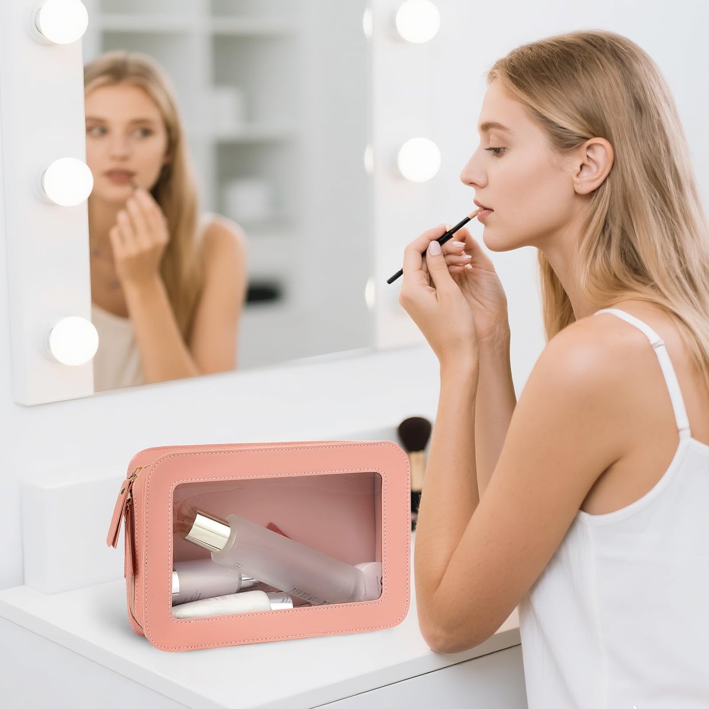 Clear Makeup Bag Travel Toiletries Bags for Women Cosmetic Bags with Double Zippers Waterproof Small Makeup Bag for Ladies Girls