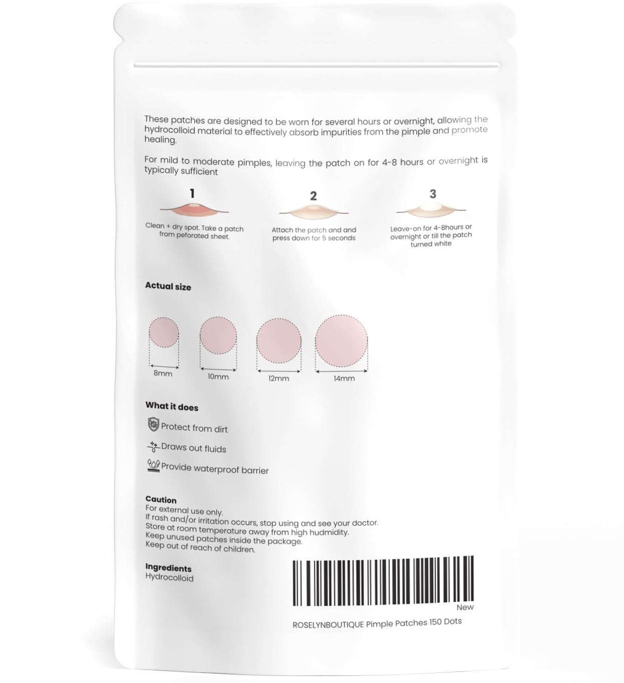 ROSELYNBOUTIQUE Pimple Patches - Hydrocolloid Spot Patches for Blemishes – 300 Clear Dots – Vegan & Cruelty-Free – Cosmetic Facial Skincare Product
