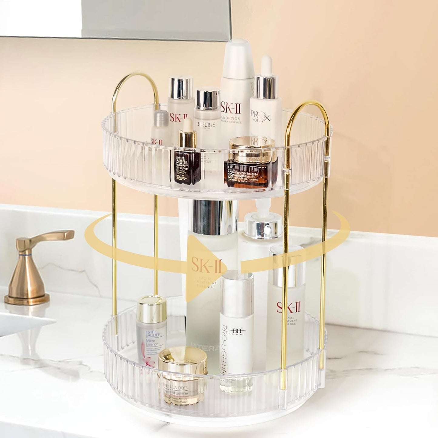 Rotating Makeup Organizer for Vanity, Large Skincare Make Up Storage Perfume Organizers for Bathroom Counter, Clear Cosmetic Lipstick Toiletry Dresser Organizer Spinning Holder