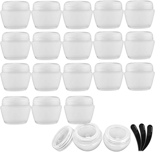 20 Pieces 20ml / 20g Empty Clear Cosmetic Pots with 3 Mini Spatula, Plastic Refillable Travel Sample Container Jars with Lids and Inner Liners for Makeup Creams Lotions Beauty Nail