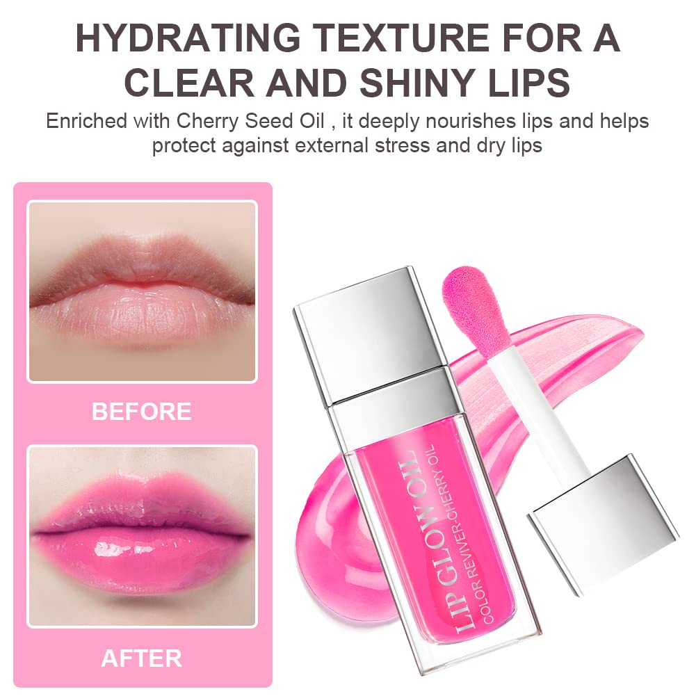 AOOWU Plumping Lip Oil Tinted, Moisturizing Lip Oil Long Lasting Nourishing Lip, Hydrating Lip Gloss Tint Lipstick for Women, Glitter Shine Liquid Lipstick, Lip Glaze Makeup Cosmetic
