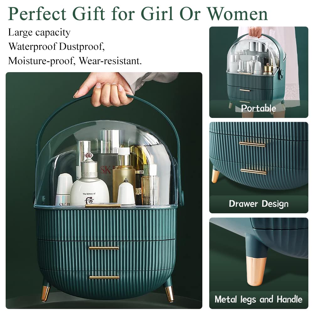 Multi-Function Make Up Case Dustproof Cosmetic Storage Box, Organizer Skin Care Products Jewelry Organizer Finishing Box for Bedroom Bathroom Desktop (Pink)