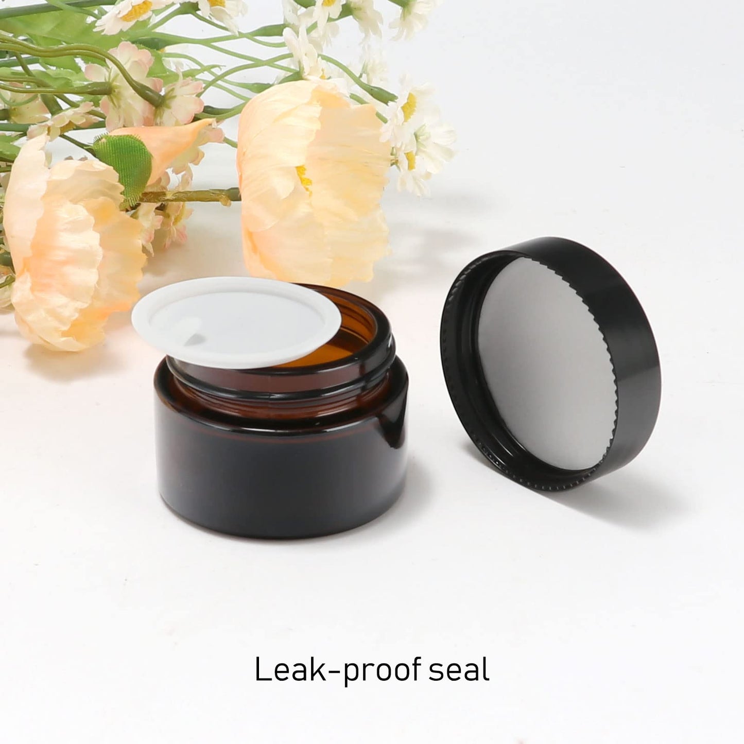 4 oz Amber Glass Round Jars with Black Lids, 6 Pack Empty Cosmetic Jars Face Cream Storage Containers for Powder,Lotion,Beauty Products,Travel Favors