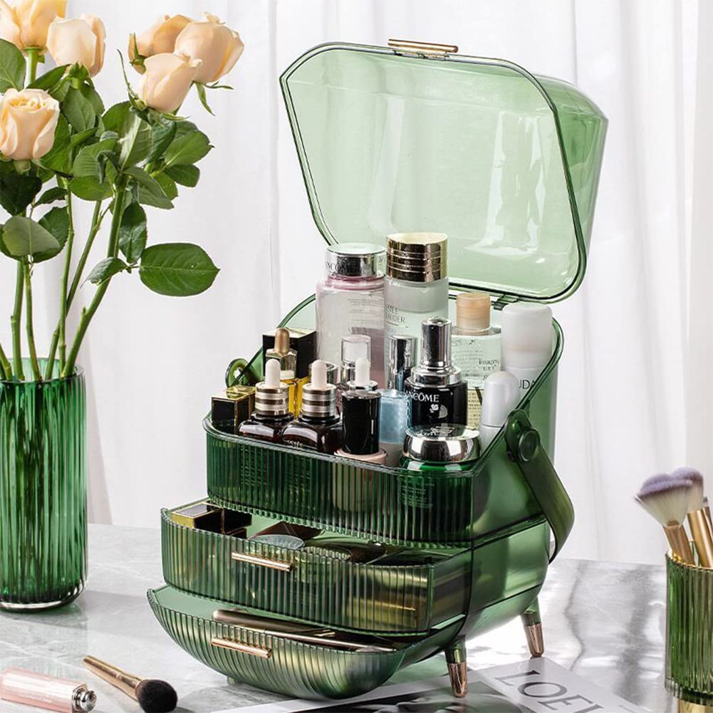 Multi-Function Make Up Case Dustproof Cosmetic Storage Box, Organizer Skin Care Products Jewelry Organizer Finishing Box for Bedroom Bathroom Desktop (Pink)