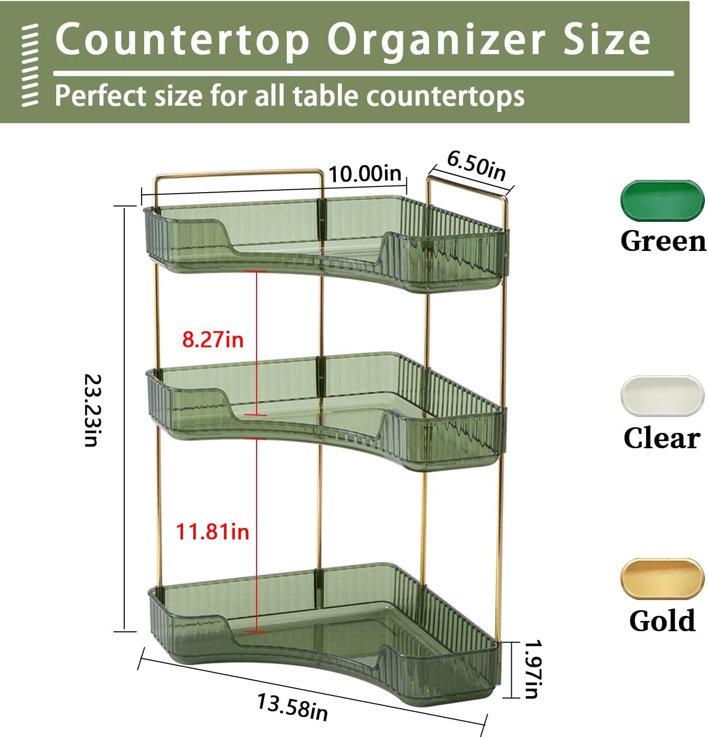 Bingobang Makeup Organiser Corner Trays, 3 Tiers Skincare Cosmetic Organizer Acrylic Large, Storage Tidy for Lipstick, Nail Care, Perfume, Brush, Vanity Dresser, Bedroom, Kitchen, Bathroom(Grey)