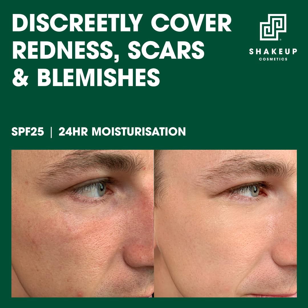 Shakeup Cosmetics Mens Tinted Moisturiser, Vegan Makeup for Men, Natural Coverage for Redness & Blemishes, 24hr Moisturisation with SPF, Easy Application, Bronze Shade, 50ml. Aka. LET'S FACE IT