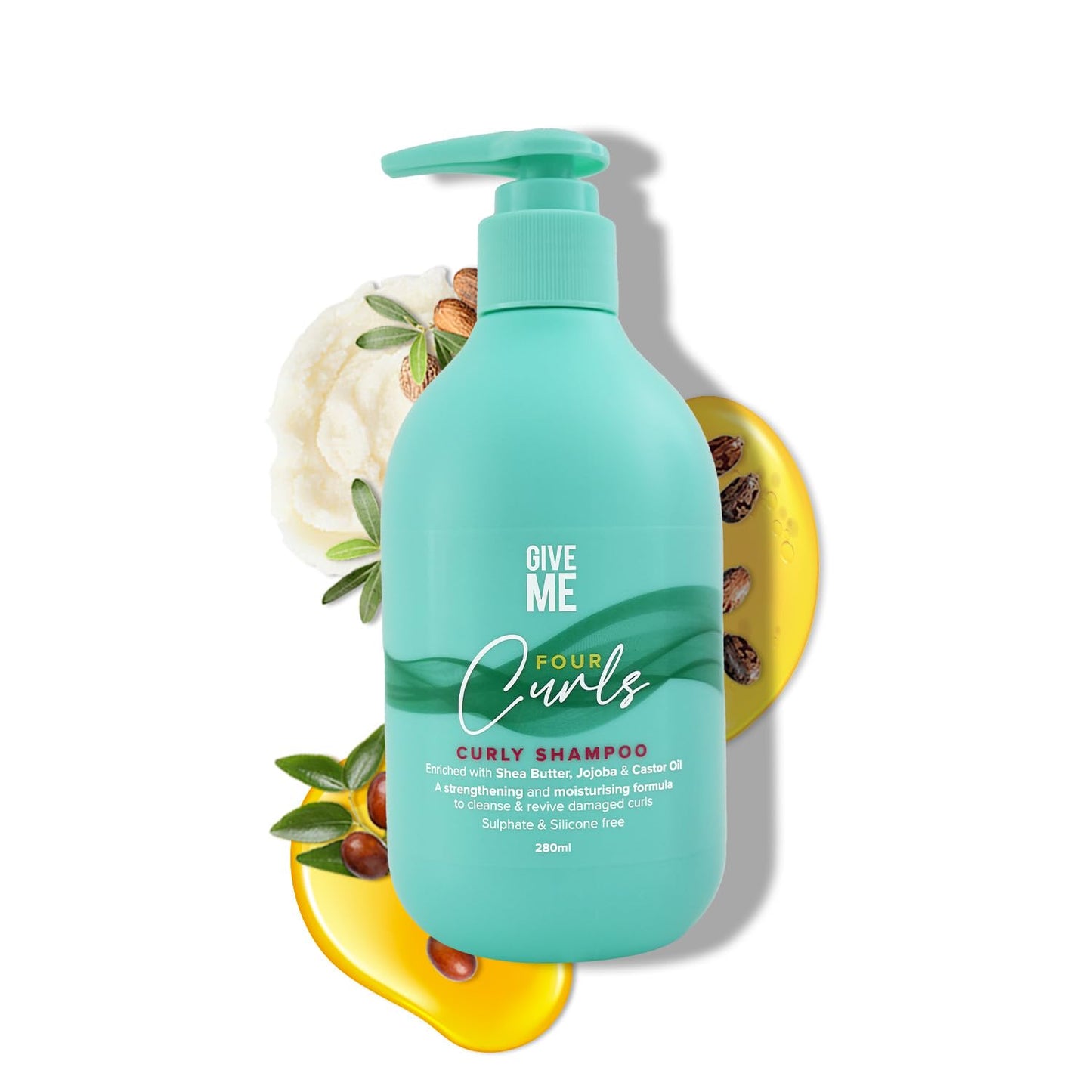 Give Me Cosmetics Four Curls Shampoo, Curly Hair Products, Moisturising, Sulphate Free, Hydrating Formula Infused with Shea Butter Castor and Jojoba Oil